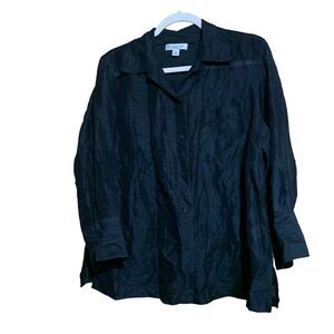 Coldwater Creek Womens Plus Size 1X Black Linen Silk Blend Button Up Shirt Top